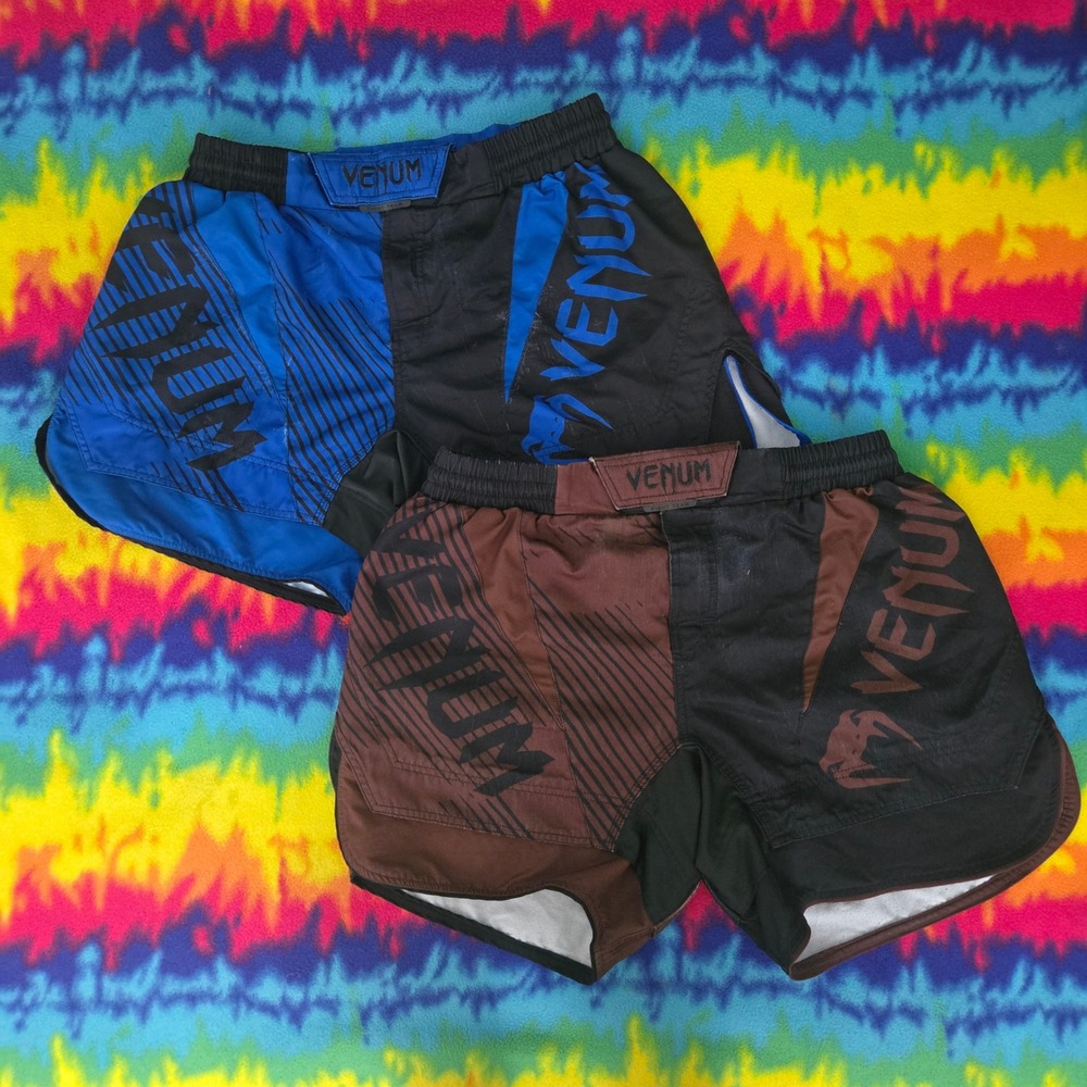 Venum MMA Fight Shorts Bundle Blue Brown Black Men XXL 38 Grappling Trunks 2pk